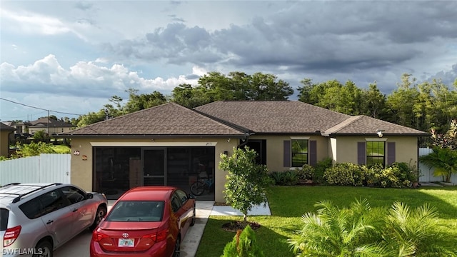 ranch-style house with a front lawn