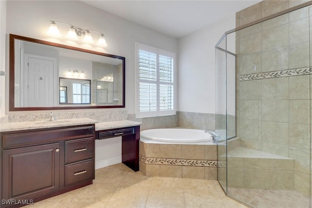 7787 Martino Cir, Naples, FL 34112 - full bathroom featuring tile patterned floors, vanity, a bath, and a shower stall