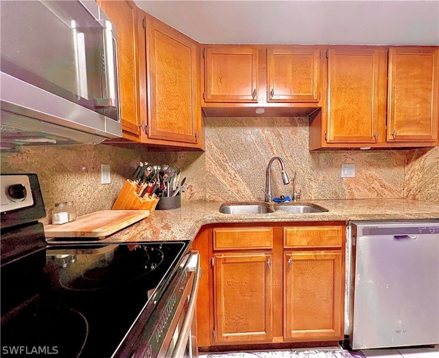 kitchen featuring decorative backsplash, appliances with stainless steel finishes, and sink