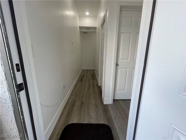 hallway featuring wood-type flooring