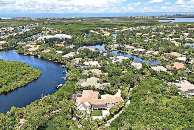 aerial view featuring a water view