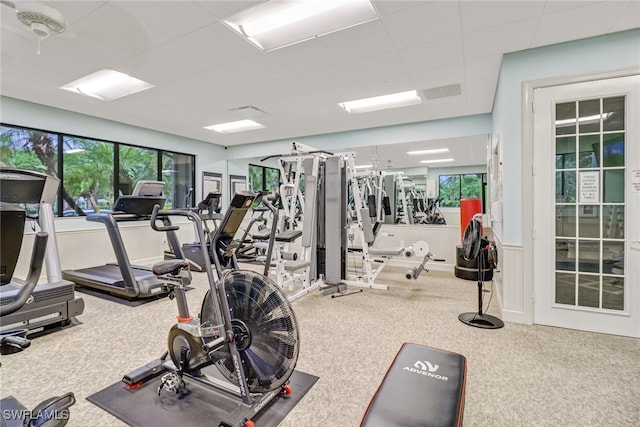 exercise room with carpet