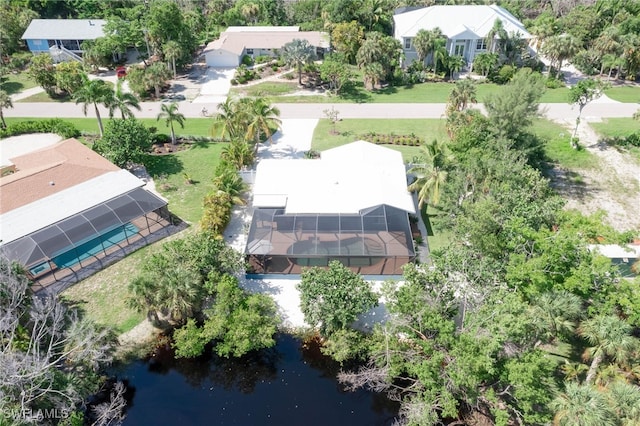 aerial view with a water view