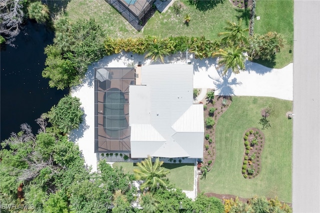 aerial view with a water view