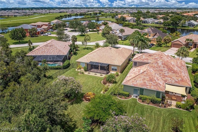 aerial view featuring a water view