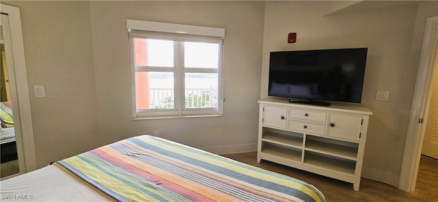 bedroom with dark hardwood / wood-style floors