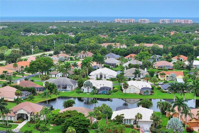 bird's eye view featuring a water view