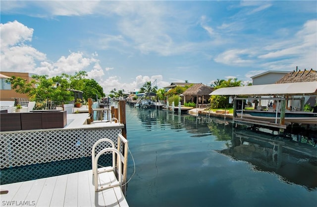 dock area featuring a water view