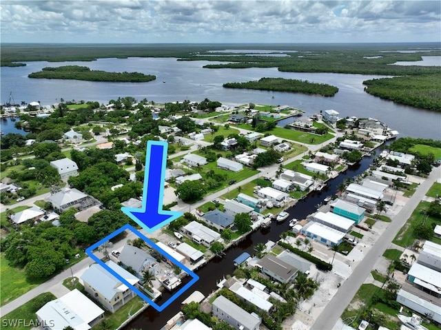 bird's eye view featuring a water view