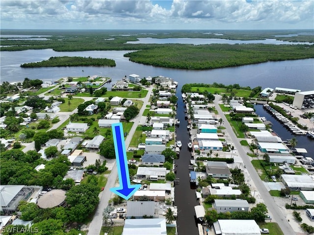 bird's eye view featuring a water view