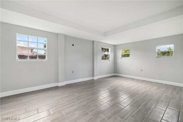 spare room with light hardwood / wood-style flooring and plenty of natural light