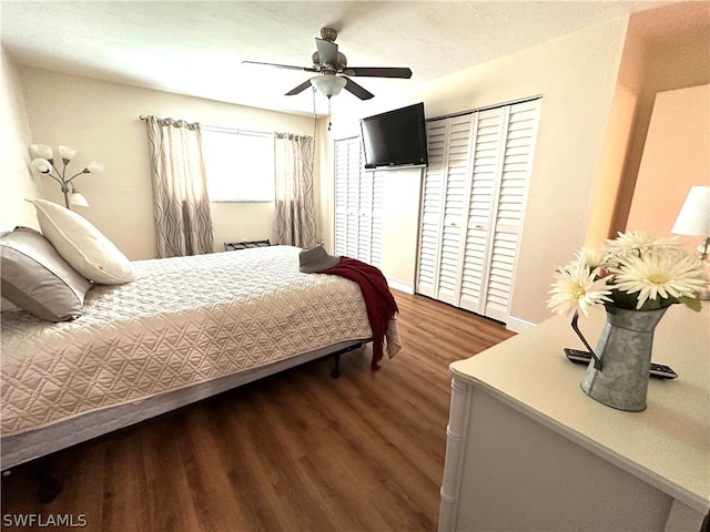 bedroom featuring ceiling fan and hardwood / wood-style flooring