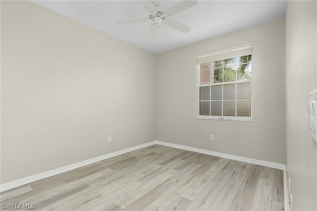 unfurnished room with light hardwood / wood-style floors and ceiling fan