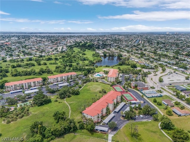 drone / aerial view featuring a water view