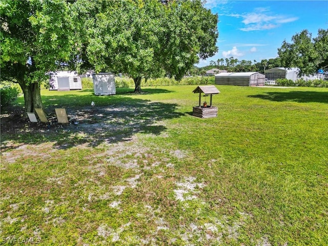 view of yard with a storage unit