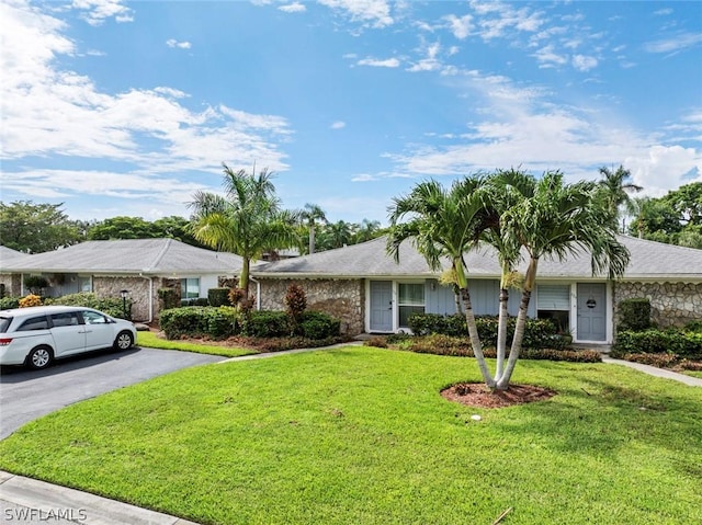 ranch-style house with a front lawn