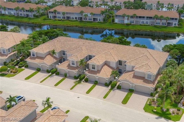 aerial view with a water view