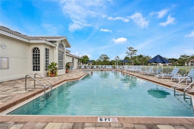 view of pool featuring a patio area