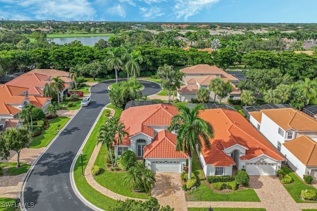 aerial view with a water view