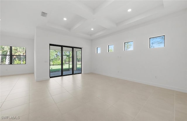 17161 Oakstead Dr, Alva, FL 33920 - spare room featuring plenty of natural light, coffered ceiling, beamed ceiling, and baseboards