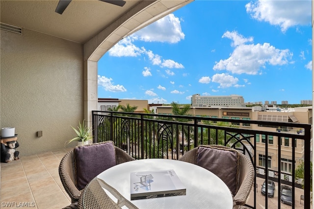 balcony with ceiling fan