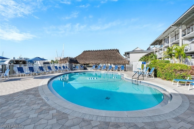 view of pool featuring a patio