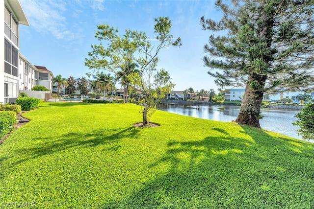 view of yard with a water view