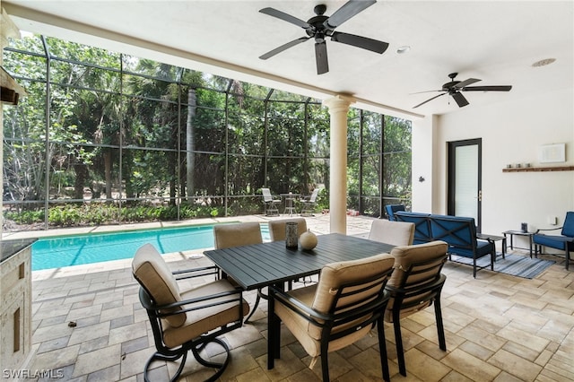 view of patio with ceiling fan