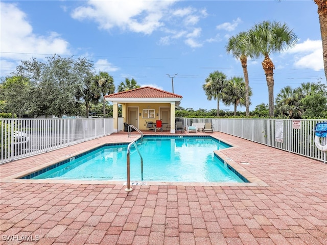 view of swimming pool with a patio