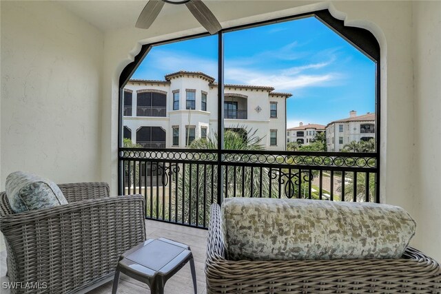 balcony with ceiling fan