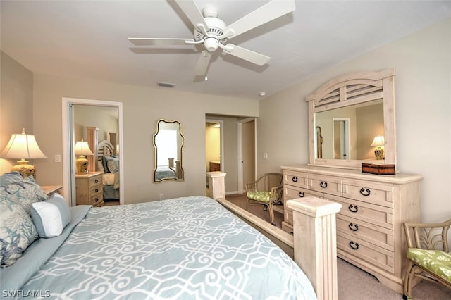 bedroom with carpet flooring and ceiling fan