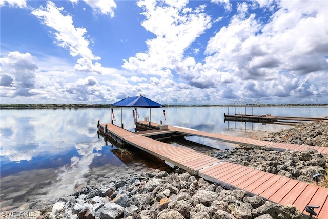 view of dock with a water view