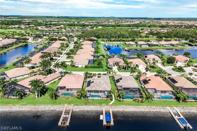 aerial view with a water view