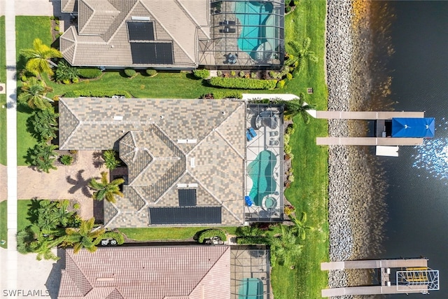 aerial view with a water view