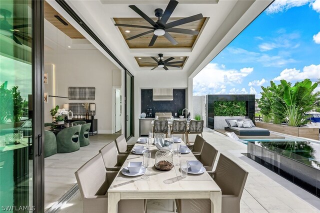 view of patio / terrace with area for grilling, an outdoor living space, and ceiling fan