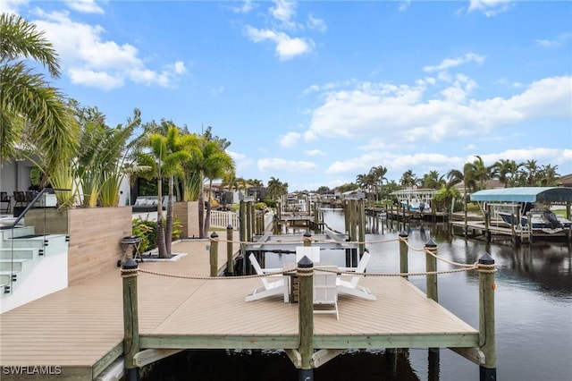 dock area with a water view