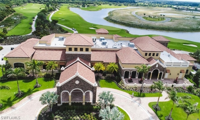 bird's eye view with view of golf course