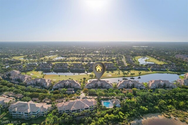 bird's eye view featuring a water view