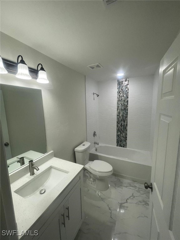 1132/1134 Harold Ave S, Lehigh Acres, FL 33973 - bathroom featuring vanity, toilet, shower / bath combination, and marble finish floors