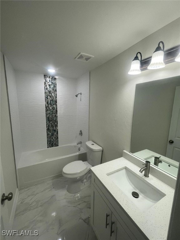 1132/1134 Harold Ave S, Lehigh Acres, FL 33973 - full bath featuring vanity, toilet, shower / bathtub combination, and marble finish flooring