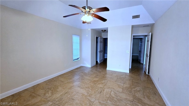 unfurnished bedroom with light tile patterned floors and ceiling fan