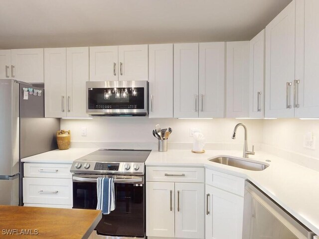 kitchen with white cabinetry, stainless steel appliances, and sink