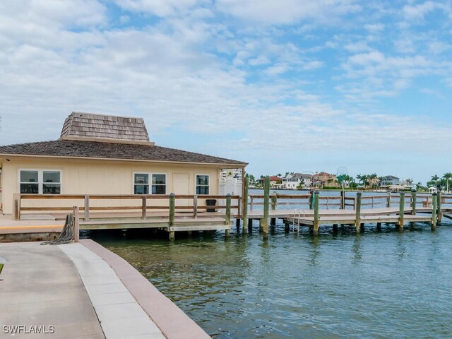 dock area featuring a water view