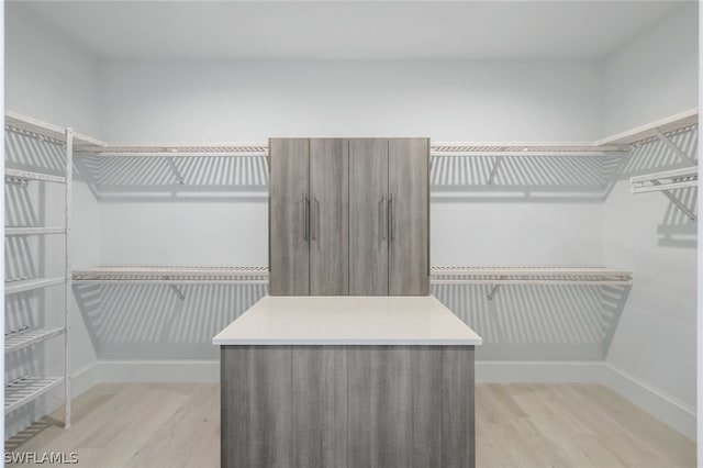 walk in closet featuring light hardwood / wood-style flooring