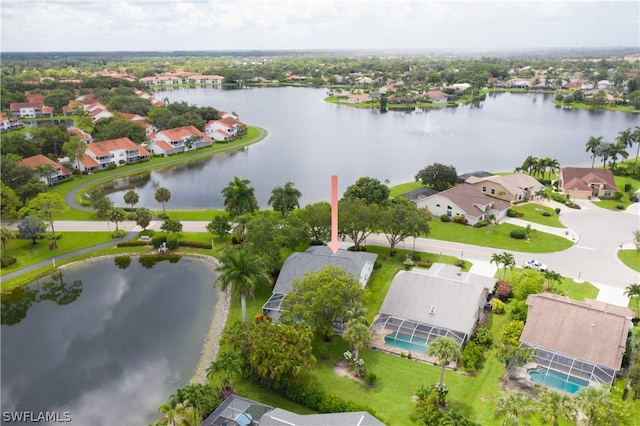 bird's eye view featuring a water view