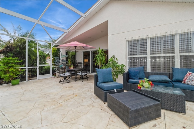 exterior space with a lanai and outdoor lounge area