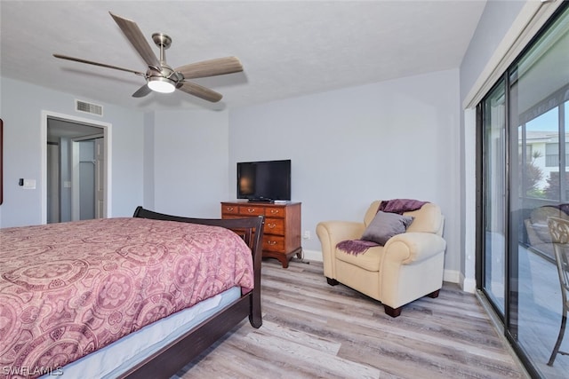 16580 Waters Edge Ct Unit 102, Fort Myers, FL 33908 - bedroom featuring baseboards, access to outside, ceiling fan, light wood-style flooring, and visible vents