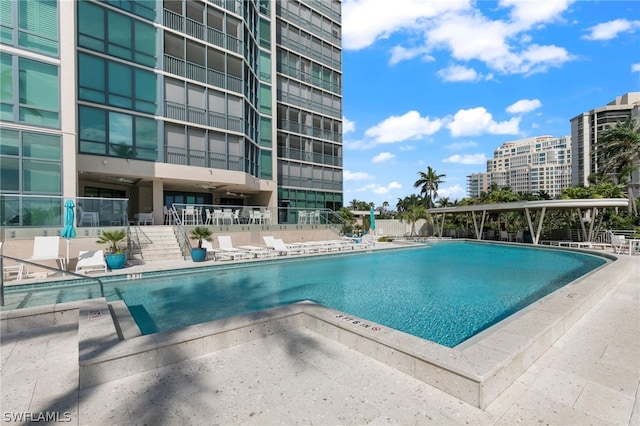 view of pool featuring a patio area