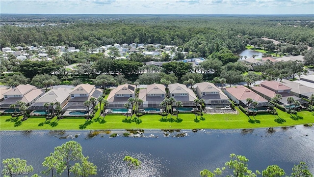 aerial view with a water view