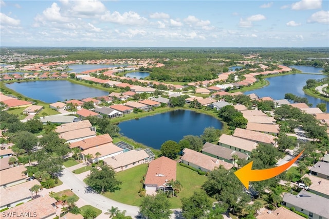 aerial view with a water view